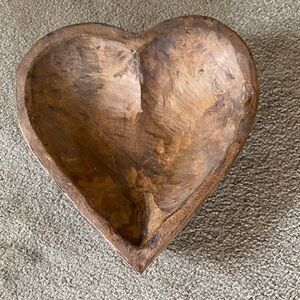 Hand-Carved Heart Wooden Bowl - Rustic Brown